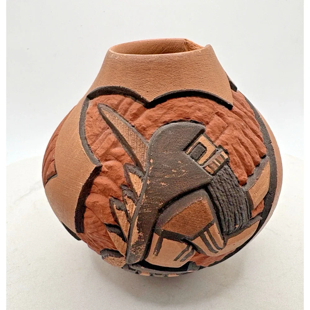 Hopi-Tewa Redware Pueblo Pottery Kachina Dancer Signed Carla Nampeyo 3.5